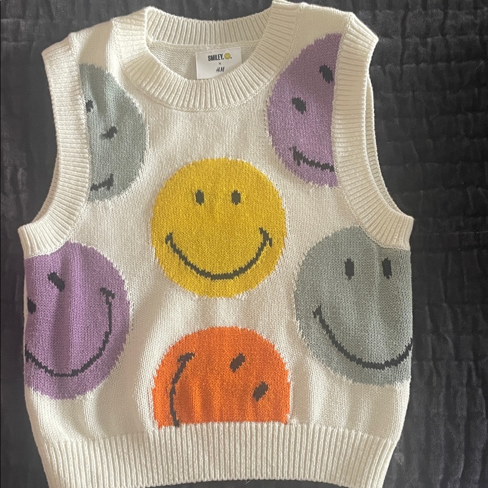 H&M Kids Smiley Face Sweater Vest - White, Yellow, Purple, Orange, Gray